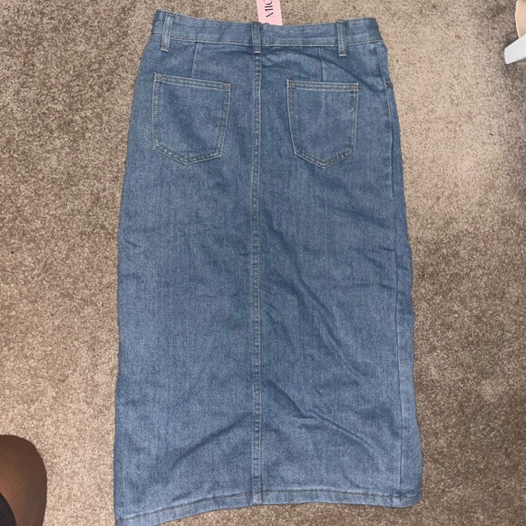 MICAS Asymmetric Denim Wrap Slit Skirt | Size L - Picture 2 of 2